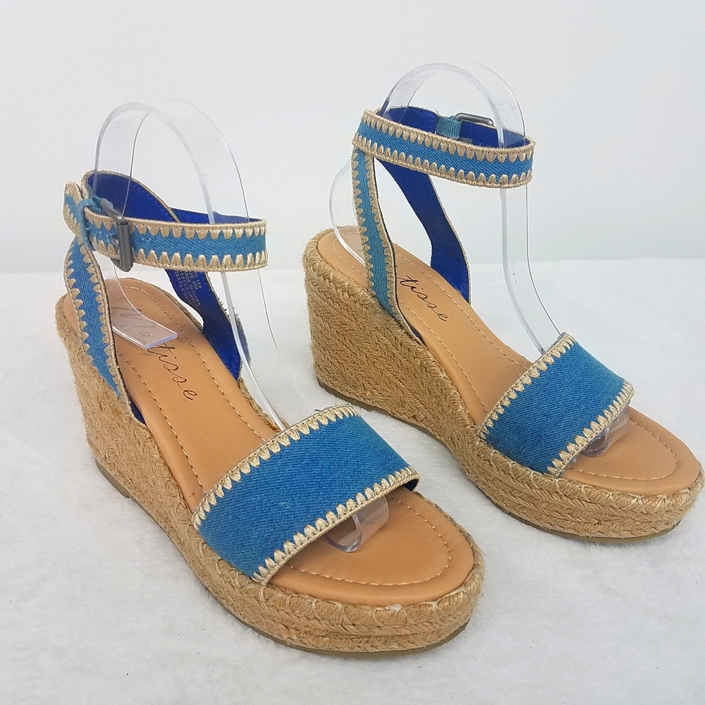 Matisse Denim Ankle Strap Wedge Heel Sz 9